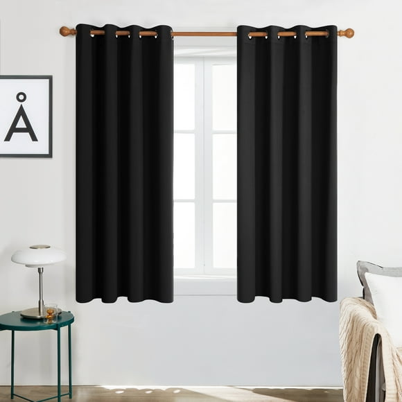 Deconovo Room Darkening Curtains Grommet Curtain Panels Thermal Insulated Blackout Curtains for Bedroom 55Wx63L inch Black2 Panels