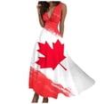 thumbnail image 1 of TSADFHJI Jupes Longues pour Femmes Mode Printemps et Été Imprimé Canadien Robe Sans Manches Col en V Fermeture Éclair Latérale (1) S Rouge, 1 of 5