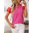 thumbnail image 6 of Women's Short Sleeve Color Block Tops Crewneck Pullover Sweater Knit Clothes Top for Casual Beach Vacation Rose Red M, 6 of 9
