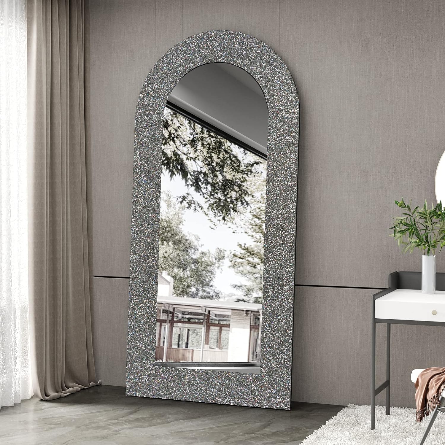 Charcoal Holographic Glitter Wallpaper Border Peel and Stick Wall Border Shiny Glitter Grey Wallpaper Border Sticker Self Adhesive Removable Fabric Contact Paper Border for Home Decor 8"x354"