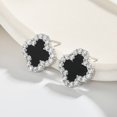 thumbnail image 5 of Par de agujas de plata Pendientes de trébol de la suerte de ágata de diamante negro único Pendientes de trébol negro de plata esterlina (Plata), 5 of 5