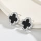 thumbnail image 5 of Par de agujas de plata Pendientes de trébol de la suerte de ágata de diamante negro único Pendientes de trébol negro de plata esterlina (Plata) ER, 5 of 5