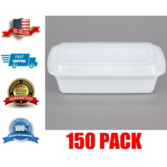 150 Case | 38 oz. | Container with Lid | White Rectangular Microwavable Heavy |