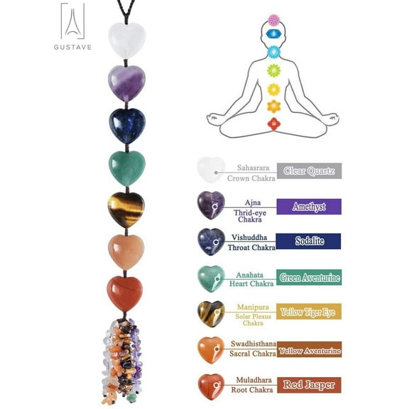 Gustave 7 Chakra Gemstone Reiki Healing Heart Crystals Hanging Ornament Stones Tassels Fengshui Car Home Indoor Decoration for Good Luck Yoga Meditation Protection