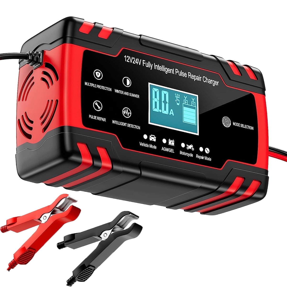 Sentryse Battery Charger 8-Amp, 12V 24V Fully-Automatic Smart Car Battery Charger, Battery Maintainer Trickle Charger, Battery Desulfator with Temperature Compensation