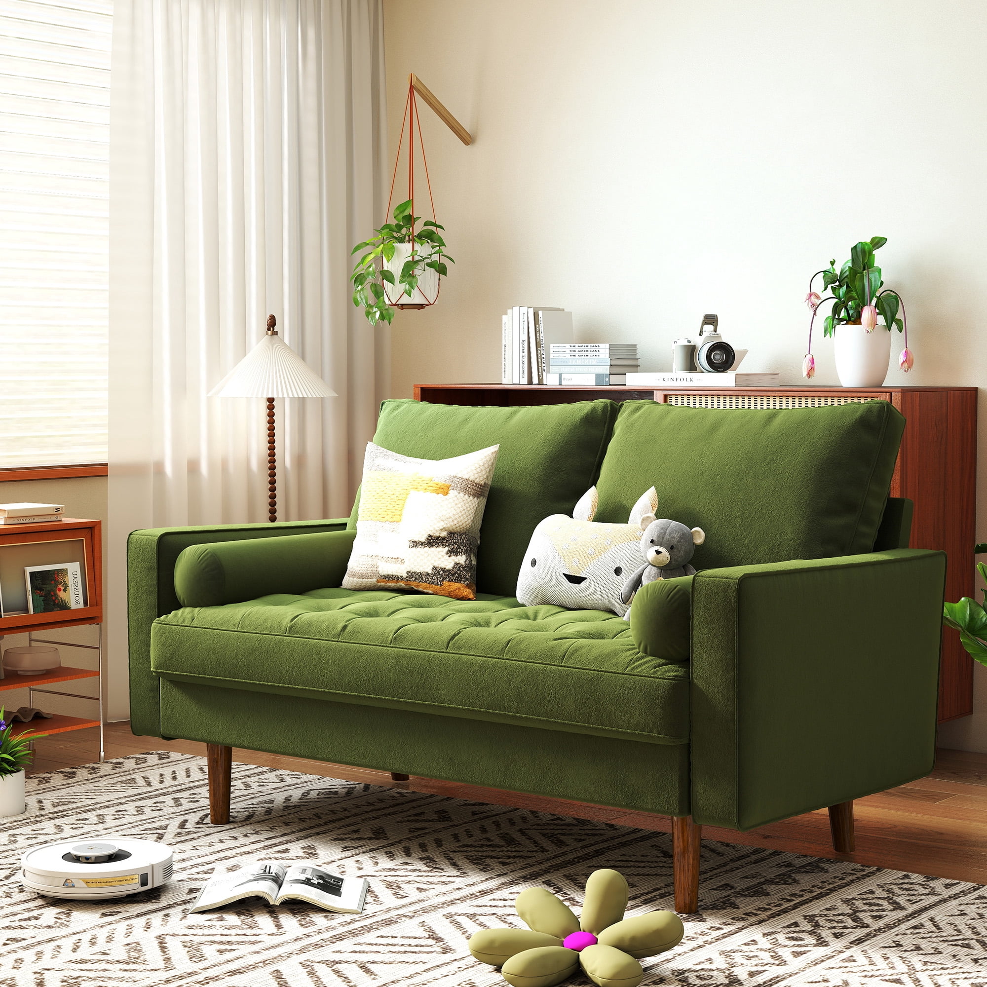 Koby Home Sectional Loveseat Couch Sofa Mid-Century 58" Sofas Couches for Living Room Olive Green