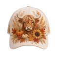 thumbnail image 2 of Thanksgiving Baseball Cap, Vintage Washed Cloth Hat With Highland Cow Pumpkin Sunflower Embroidery, Adjustable Breathable Sun Hat for Outdoor Daily Wear, Fall Holiday Gifts for Women for Her, 2 of 5