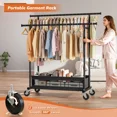 thumbnail image 6 of Raybee Heavy Duty Clothing Racks with Net Pocket Holds Up to 210lbs,Double Rod Metal Clothes Rack for Hanging, Rolling Garment Rack with Wheels Portable Closet Racks for Bedroom, Laundry Room,Dorm, 6 of 10