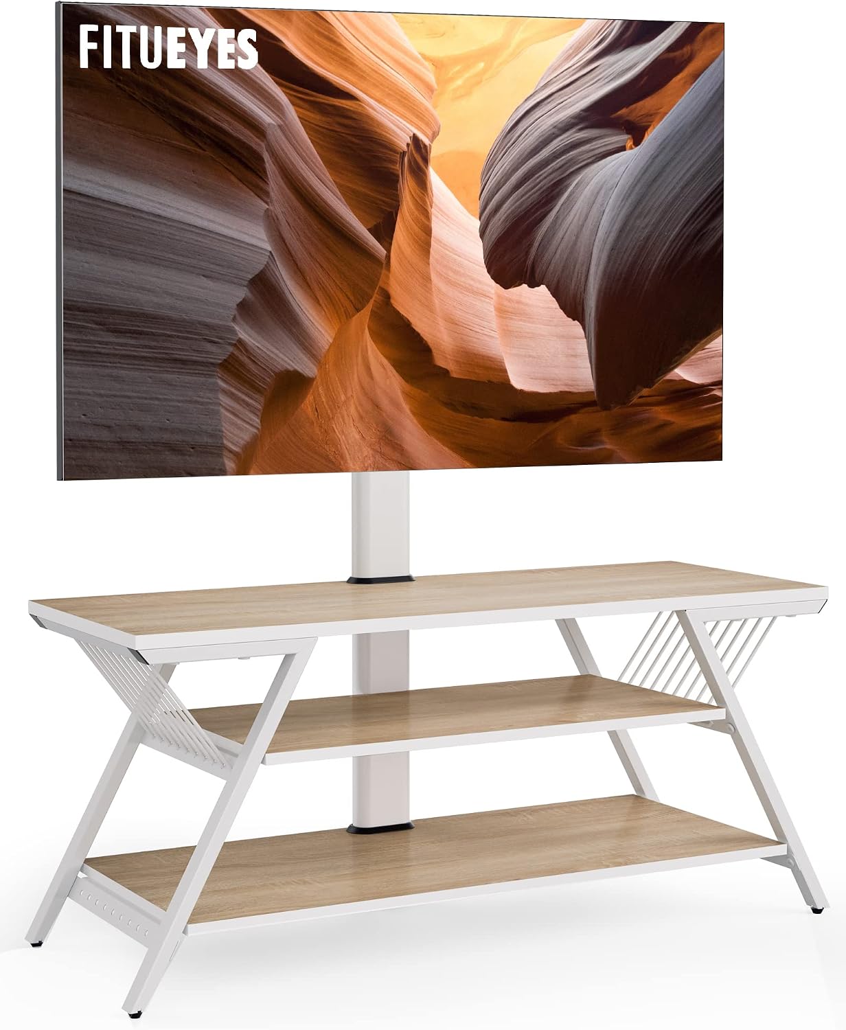 FITUEYES TV Stand with Mount for 32–65 Inch TVs, White, Swivel Mount, Height Adjustable