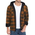 thumbnail image 3 of GIRUNS Men's Plaid Shirts Jacket Fleece Flannel Lined Long Sleeve Shirts Sherpa Button Down Coat With Hood Black Orange XL, 3 of 9