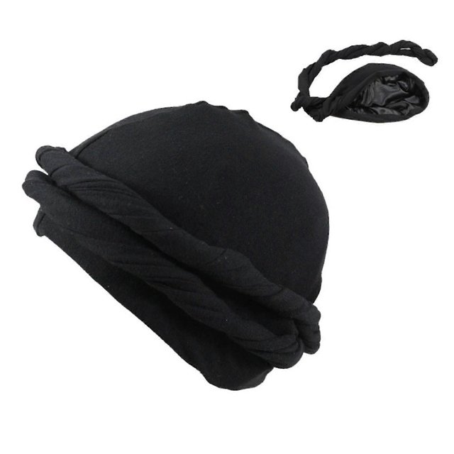 1PC Vintage Twist Head Wraps for Men Stretch Modal and Satin Turban Scarf Tie for HairBlack