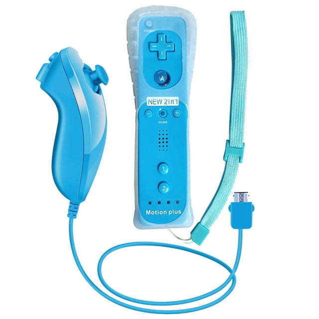 Remote Game Control, Built-In Motion Plus Remote And Nunchuck Controller With Silicon Case For Nintendo Wii And Wii U (Blue)