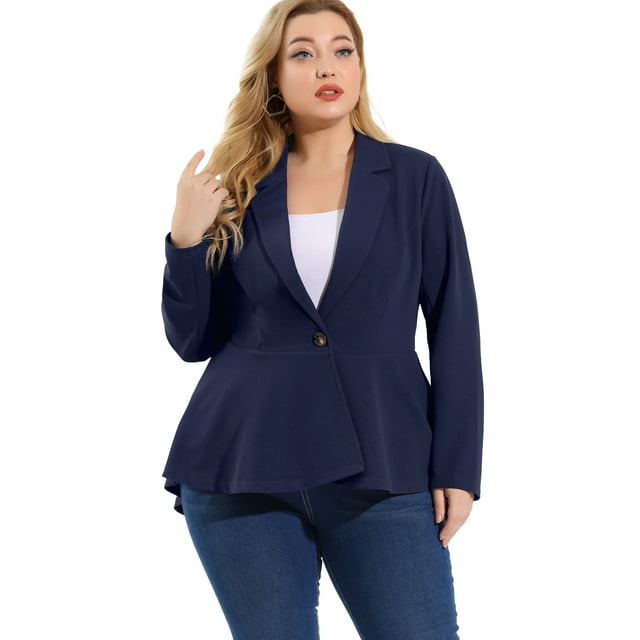Blazer de talgrande pamujer con solacon muescas, dobladillo con volantes y péplum, paNavidad Azul marino 2X