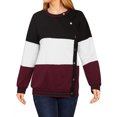 thumbnail image 3 of STARVNC Femmes Col Rond Manches Longues Bouton Épissé Fermeture Couleur Bloc Sweatshirt, 3 of 7