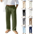 thumbnail image 5 of Domuza Men's Linen Pants Stylish Casual Pleated Straight Leg Dress Trousers Spring Summer Baggy Lightweight Beach Pants with Pockets Gray 3XL, 5 of 5