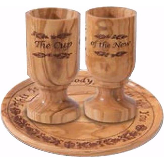 CommunionSetOlivewood Plate & 2 Cups In Box