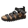thumbnail image 5 of Rokment Women's Orthopedic Cork Footbed Fisherman Sandals Flat Platform Walking Sandals Comfortable Leather Open Toe Ankle Strap Strappy Beach Summer Casual Footwear Black Size 6, 5 of 6