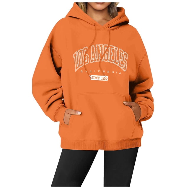 Fgnfyis Chandail à Capuchon à Col Rond Imprimé de Lettres pour Femme, Style de Rue, Manches Longues, Chandail à Capuchon pour Femmes, Orange, G