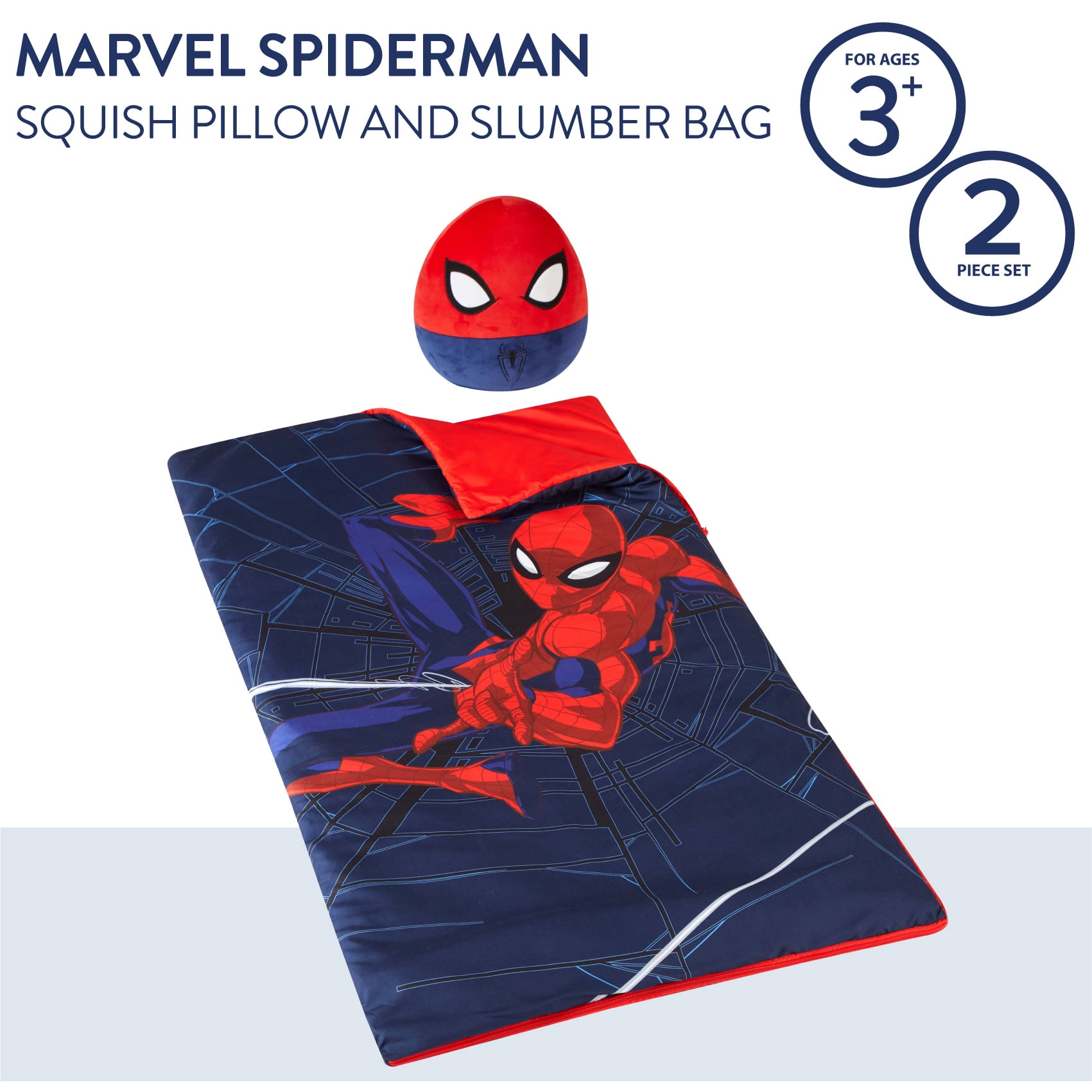 Marvel Spiderman, Kids 2-Piece Slumber Bag and Squishy Pillow