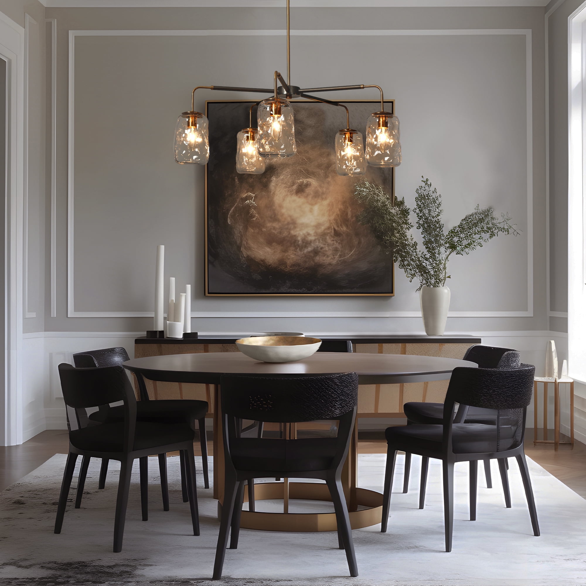 LNC Erharting 5-Light Brushed Black Modern/Contemporary Led Chandelier