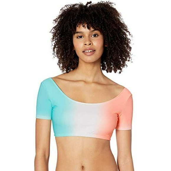 EIDON Polly Short Sleeve Crop Bikini Top Swimsuit After the Rain Ombre Print XL