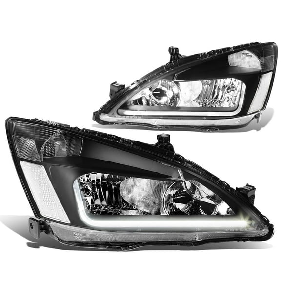 DNA Motoring For 03-07 Honda Accord LED DRL JDM Black Clear Headlight Lamps Pair Replacement