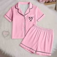 thumbnail image 2 of Bainana Girls Sleep Set 2Pcs Tween Girl Heart Print Short Sleeve Shorts Nightwear Set Soft Button Top And Shorts Comfortable Loungewear For Kids Size 10-11 Years Pink2, 2 of 7