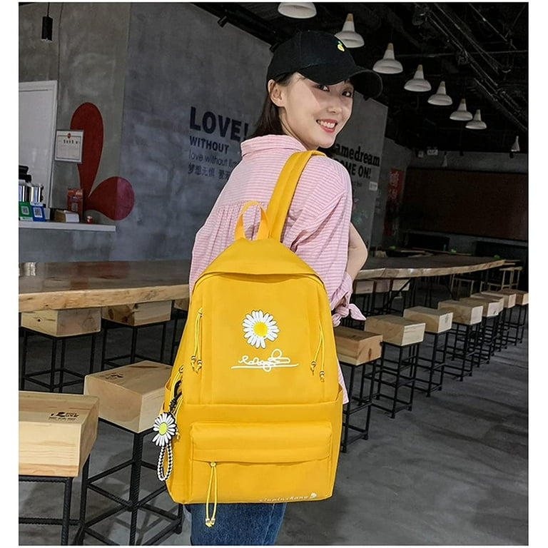 DanceeMangoos 4Pcs Kawaii Canvas School Backpack with Pendant