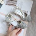 thumbnail image 4 of Mikilon 5-12 Years Girls Princess Shoes Sequin Pearl Chain Non-slip Shoes Small Leather High-heeled Shoes, 4 of 6