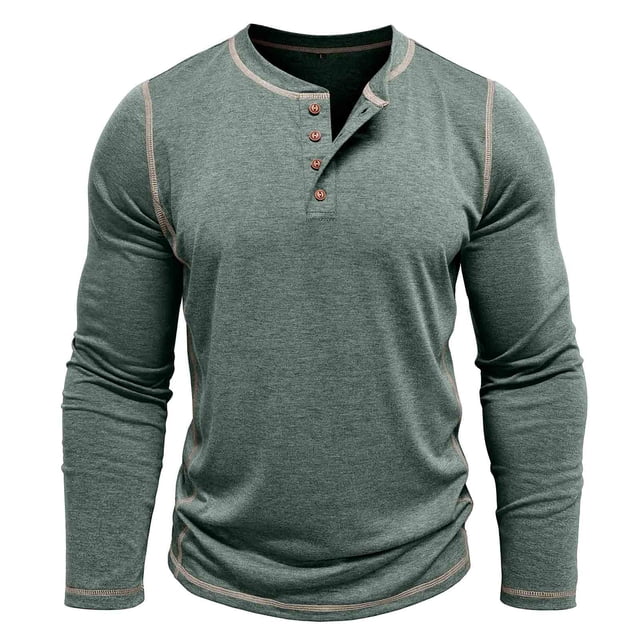 Lmnyox Chemise Décontractée à Manches Longues pour Hommes, T-Shirt Classique à Col Rond avec Boutons, Mode Business Basique