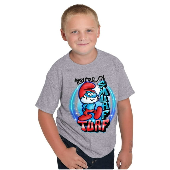 Airbrushed Cartoon Your on Smurf Turf Boys Kids T Shirt Tees Tops Teen Brisco Brands L