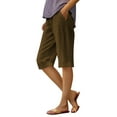 thumbnail image 2 of Womens Capri High Waisted Cropped Trousers Loose Fit Wide Leg Casual Pants with Pockets for Summer Beach Vacation Shopping, L 2XL, 2 of 4