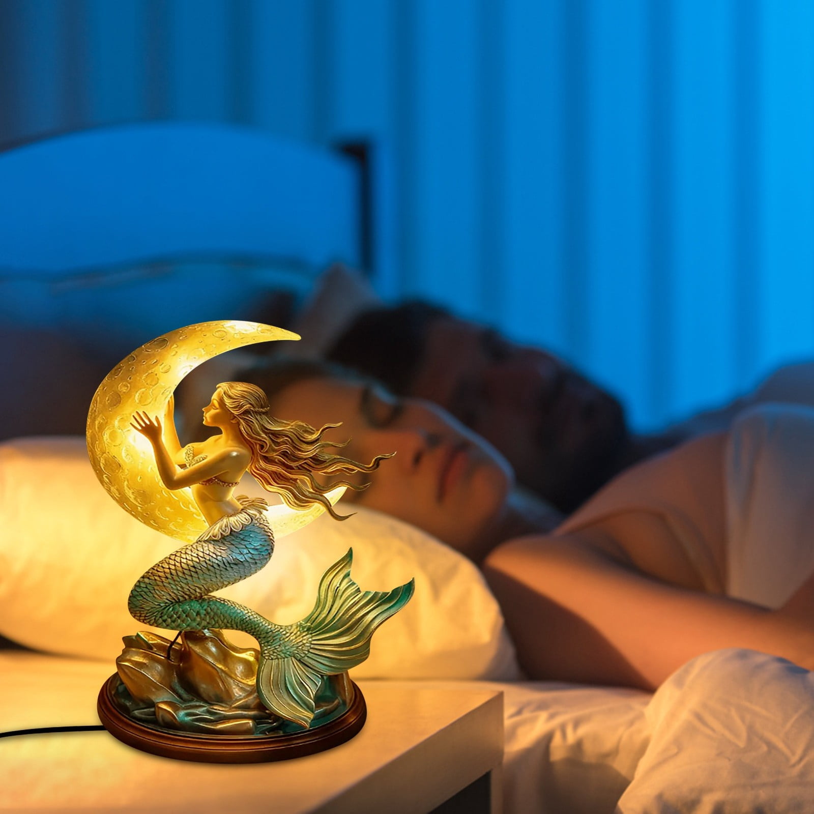 Moonlight Mermaid Night Light 8 Inch Vintage Base Design Night Light Bedroom Night Light with Mermaids Lamp for Bedroom Hotel Restaurant Decorative