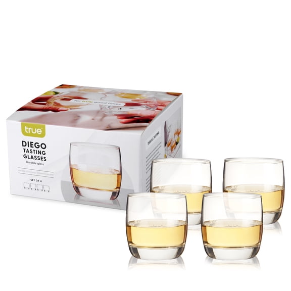 True Diego Tasting Glasses, Set of 4 – 8 oz Spirit Tasting Glasses with Heavy Base for Tequila, Whiskey, Scotch, Bourbon, Mezcal – Durable Glassware, Dishwasher Safe