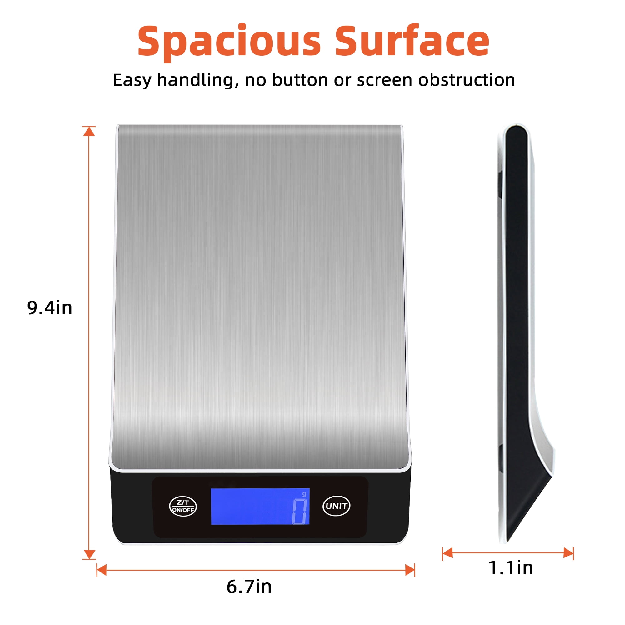 Food Scale, Kitchen Scale, MULISOFT Food Scales for Kitchen, LCD Display in Grams, Ounces, Pounds, Kilogram, Milliliter, Stainless Steel, 7 Units with Tare Function