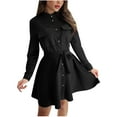 thumbnail image 1 of CEHVOM Femmes Casual Stand-up Col Robe à Manches Longues Uni Couleur Unicolore, 1 of 7