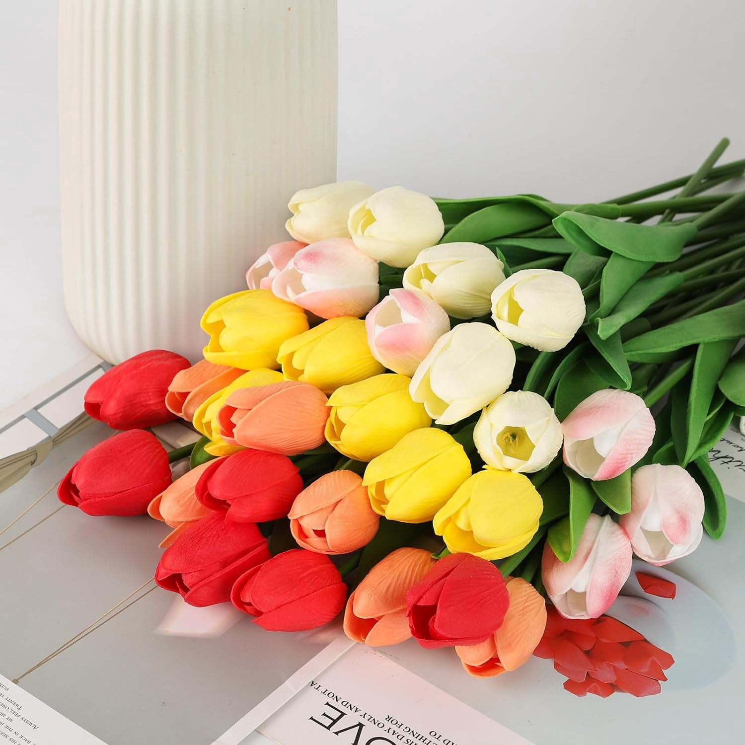 10pcs Artificial Tulip Flowers, Real Touch Pink Tulips, Fake Tulips for Bouquet Arrangements Table Centerpieces Home Indoor Outdoor Summer Decorations