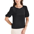 thumbnail image 4 of INSPIRAR CHIC Blusa de satén de media manga con escote corazón para mujeres, oficina, talla XS, negra, 4 of 6