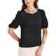 thumbnail image 4 of INSPIRAR CHIC Blusa de satén de media manga con escote corazón para mujeres, oficina, talla XS, negra, 4 of 6