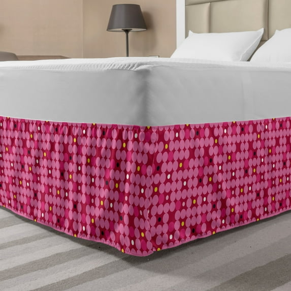 Geometric Bed Skirt, Modern Feminine Pattern with Irregular Rounds, Elastic Bedskirt Dust Ruffle Wrap Around for Bedding Decor, 4 Sizes, Raspberry Pink, by Ambesonne