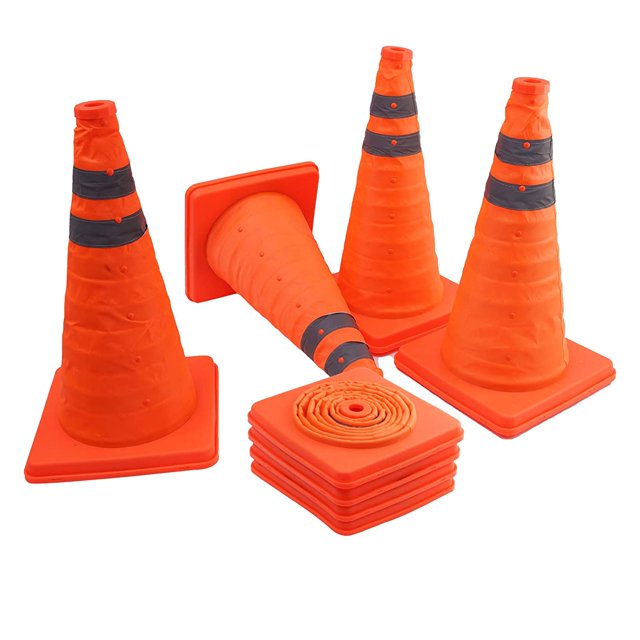 4 Pack Cônes de Signalisation Pliables 18 Pouces, Cône de Sécurité Portable Multi-Usage Orange Réfléchissant