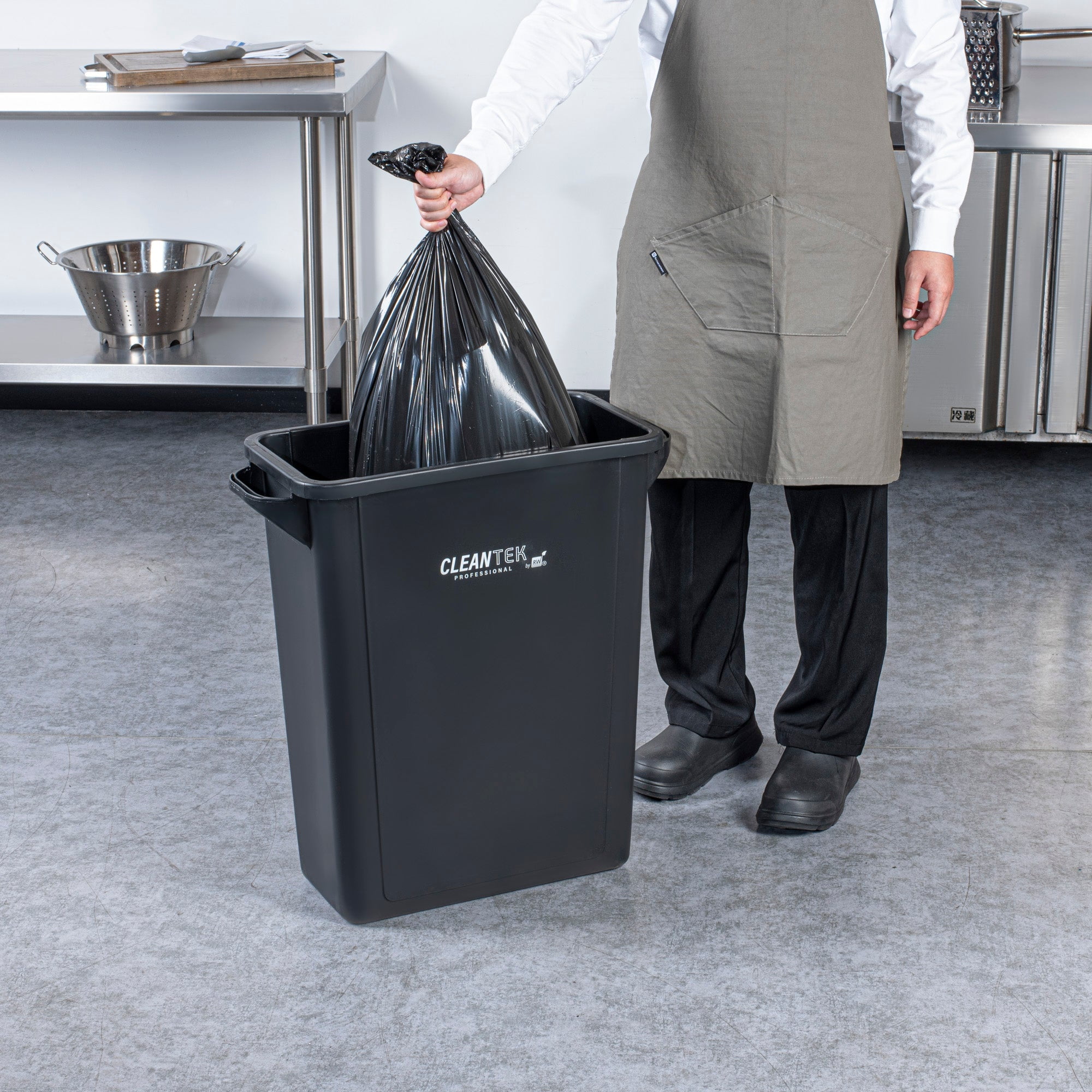 Clean Tek Professional 15 gal Rectangle Black Plastic Slim Trash Can - with Handles - 24" x 10 3/4" x 24 3/4" - 1 count box