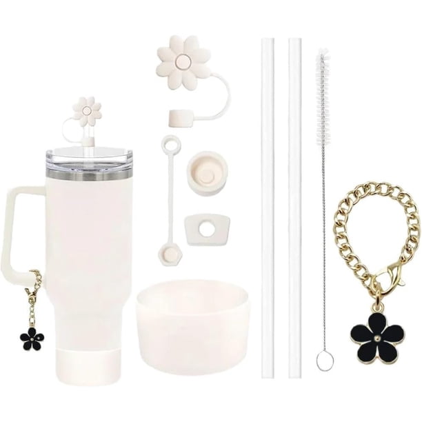 Genérico 9 Piezas para el Conjunto de Accesorios de la Copa Stanley, Tapa de Paja de Flor de 10 mm, Paja de Repuesto, Cepillo para pajitas, Funda para Taza, tapón Antideslizante.