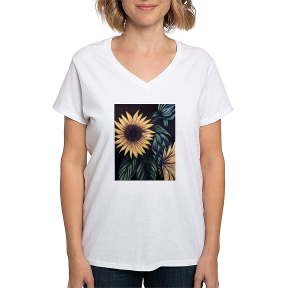 CafePress - Sunflower Life T Shirt - Womens Cotton V-Neck T-shirt