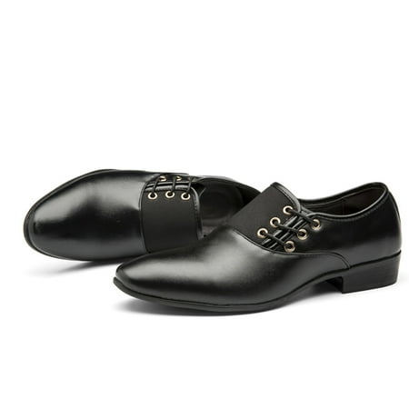 

Cathalem Classical Style Leather Shoes For Men Slip On PU Leather Low Rubber Sole Block Heel Work Leather Shoes for Men Size 8 Black 9