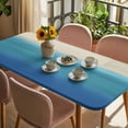thumbnail image 3 of Blue Teal Beige Ombre Table Cloths for 3 Foot Rectangle Tables, Modern Abstract Art Abstract Patio Waterproof Elastic Fitted Tablecloths, Washable Rectangular Table Cover for Camping, 3 of 8