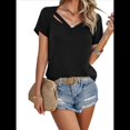 thumbnail image 1 of Tops con Escote en V y para Mujer, Camisetas de Verano, Camisetas Informales Lisas de Corta, Camisetas Negras Talla S, 1 of 10