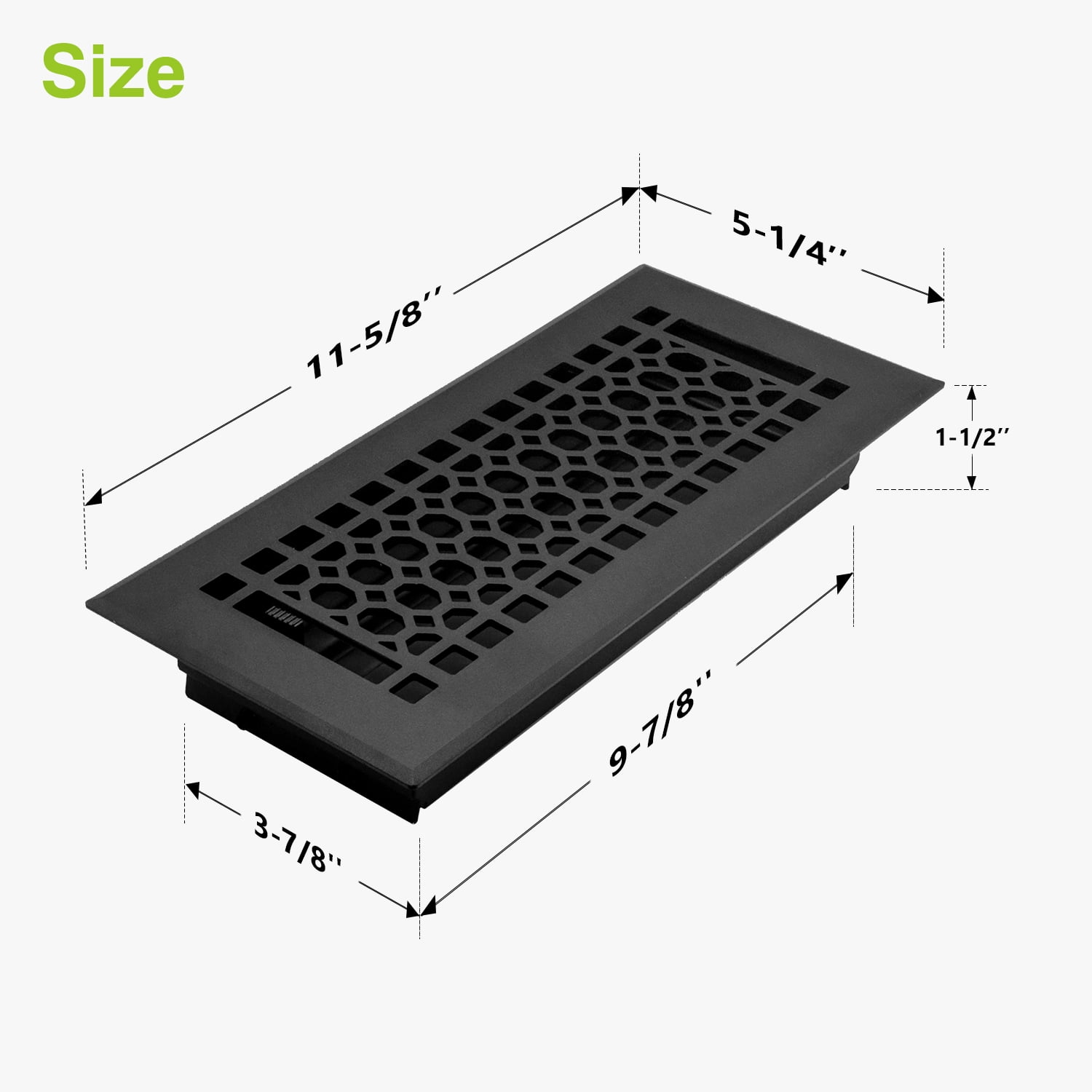 Naiture Louvered Floor Register, Honeycomb Style Stainless Steel with Damper or Lever, Duct Size 4" X 10" (Overall Size 5-1/4" X 11-5/8"), Black Finish