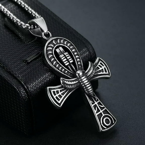 GKNET Mens Egyptian Ankh Cross Pendant Necklace Punk Delicate Jewelry Stainless Steel Chain 24"