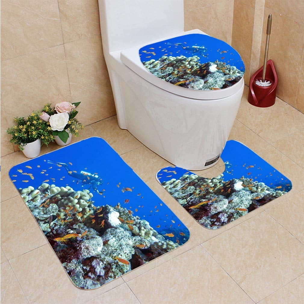 GOHAO Coral Reef Divers in Tropical sea Underwater 3 Piece Bathroom